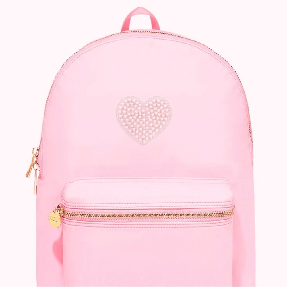 Stoney Clover Lane Flamingo Backpack with Jumbo Pink Pearl Heart Patch